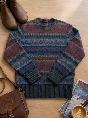 Vintage 80s Chaps Ralph Lauren 100% Shetland Wool Fair Isle Nordic Ski Sweater